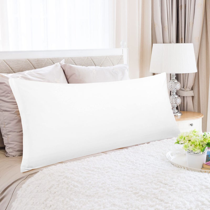 PiccoCasa 100% Egyptian Cotton Body Pillow Cover | Soft 300 Thread Count Pillowcase | Breathable Pillow Case with Zippered Closure | No Wrinkle | No-Fade | White | 20"x48" - Image 2
